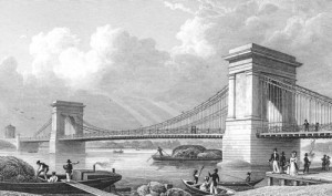1st Hammersmith Bridge designed by William Tierney Clark in 1827, Hammersmith